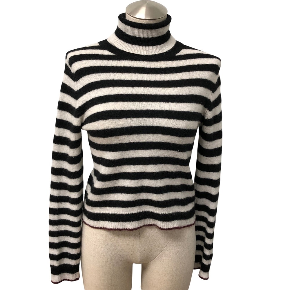 Jumper 1234 Turtleneck Sweater Womens 1 Small Black White Striped 100% Cashmere